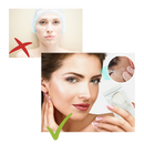 Autocollants invisíveis para lifting facial da marca Ldyso, mostrando o produto aplicado na pele para efeito de firmeza.