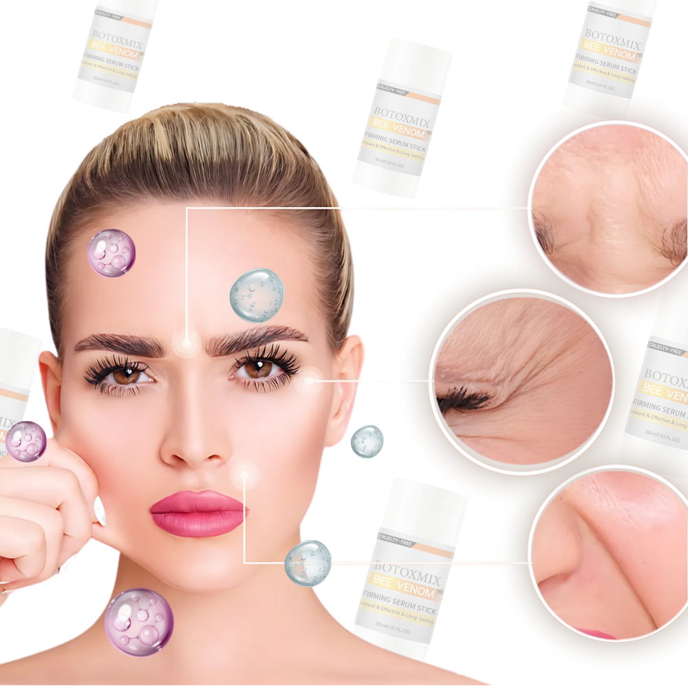 Sérum e creme antienvelhecimento da Left Wind com veneno de abelha, embalagem em bastão, cosméticos rejuvenescedores.