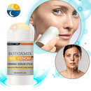 Serum e creme anti-idade da Left Wind com veneno de abelha, apresentados em embalagem de bastão para cuidados faciais.