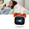 Fones de ouvido Bluetooth Lelisten com redução de ruído e tela sensível ao toque, na cor bege.