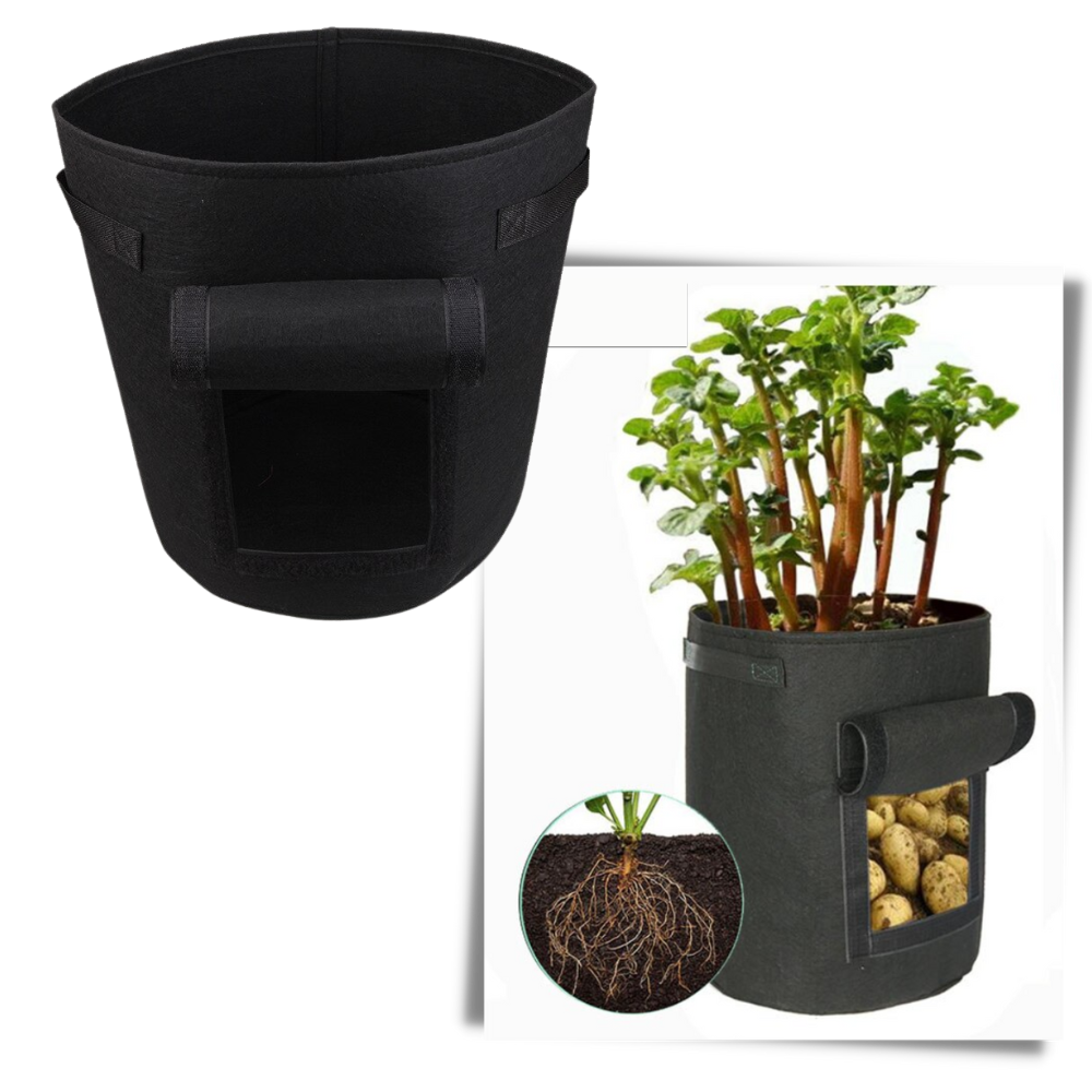 Pochette de tecido preta para jardineira de legumes, ideal para jardinagem, da marca Lemonbest.