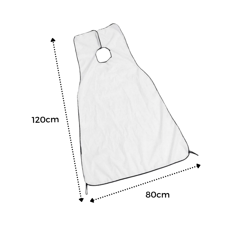 Tablier à barbe branco da Lifeshop USA Inc para proteção durante o barbear, feito de material resistente para cuidados pessoais.