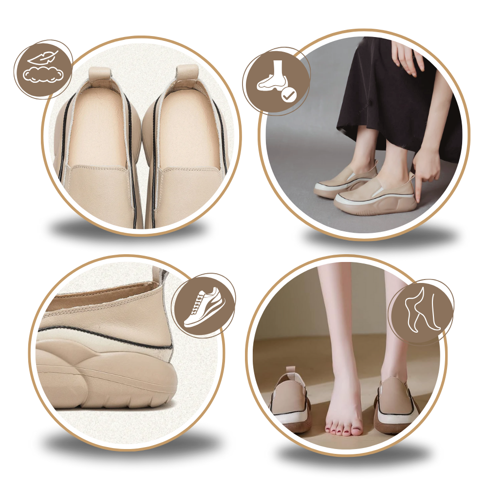 Mocassins leves e macios com plataforma, calçados confortáveis da marca Lacyhop, exibidos em tom neutro e design elegante