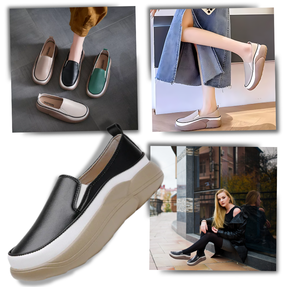 Mocassins Lacyhop com sola plataforma leve, calçados sociais femininos em material macio e confortável para uso diário.