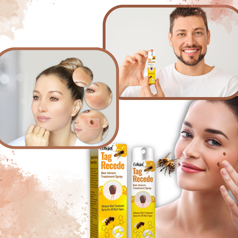 Tratamento não invasivo para excrescências com produtos cosméticos da marca Lin Chow, apresentados em frascos e embalagens.