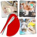 Pente desembaraçadora vermelha da marca Linmoua, para animais de estimação, com dentes largos para facilitar o desembaraço.