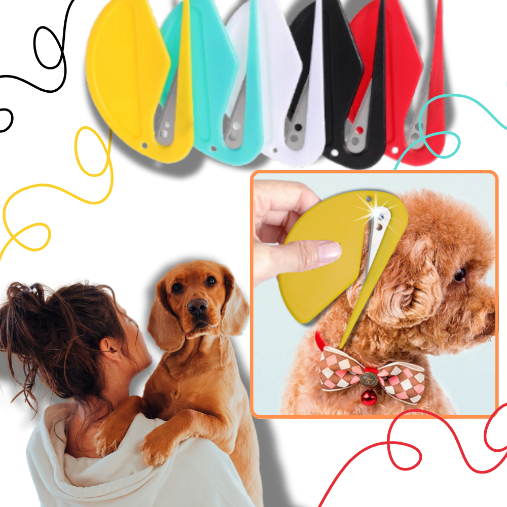 Démêloir polyvalente para animais de estimação da marca Linmoua, ferramenta de desembaraçar com cabos vermelhos.