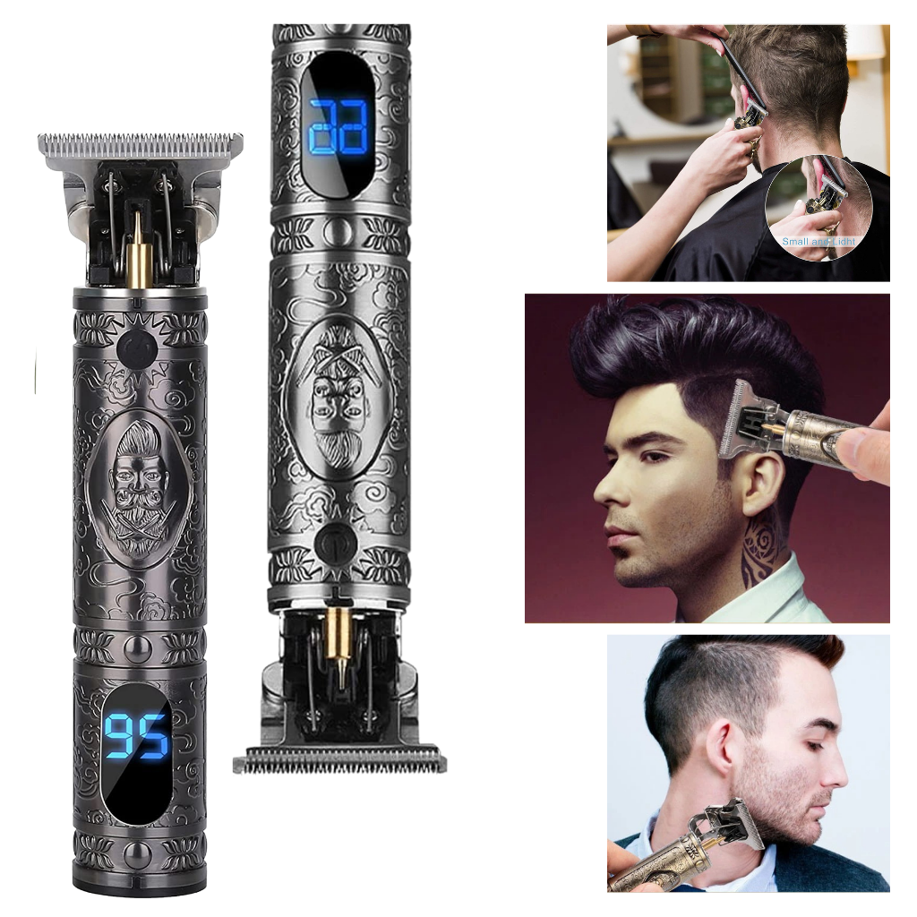 Tondeuse de barbier Liveday para rasage e cuidados, recarregável, em acabamento preto, com lâminas afiadas e design compacto.