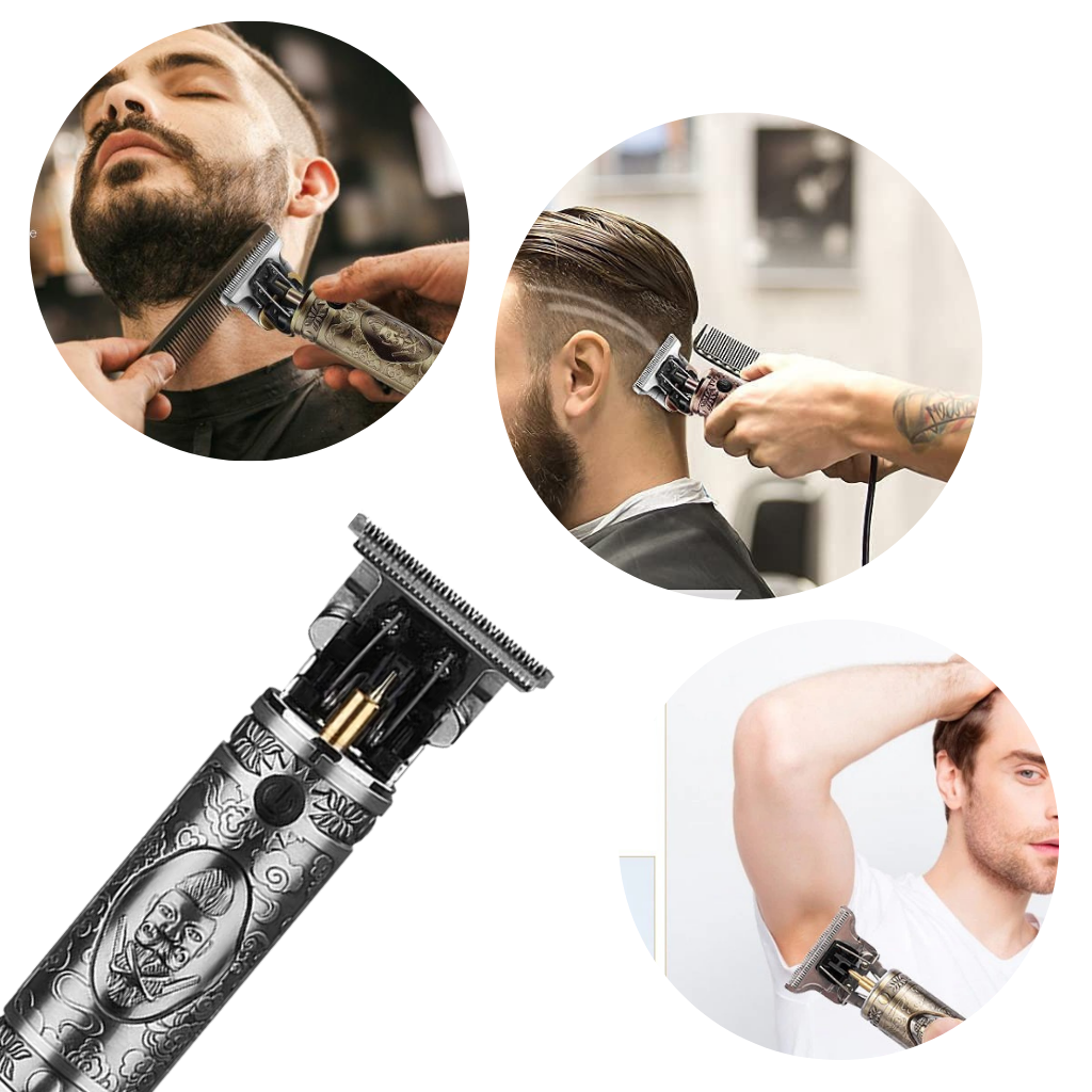 Tondeuse de barbier Liveday recarregável para rasagem e cuidados masculinos, com acabamento em preto.