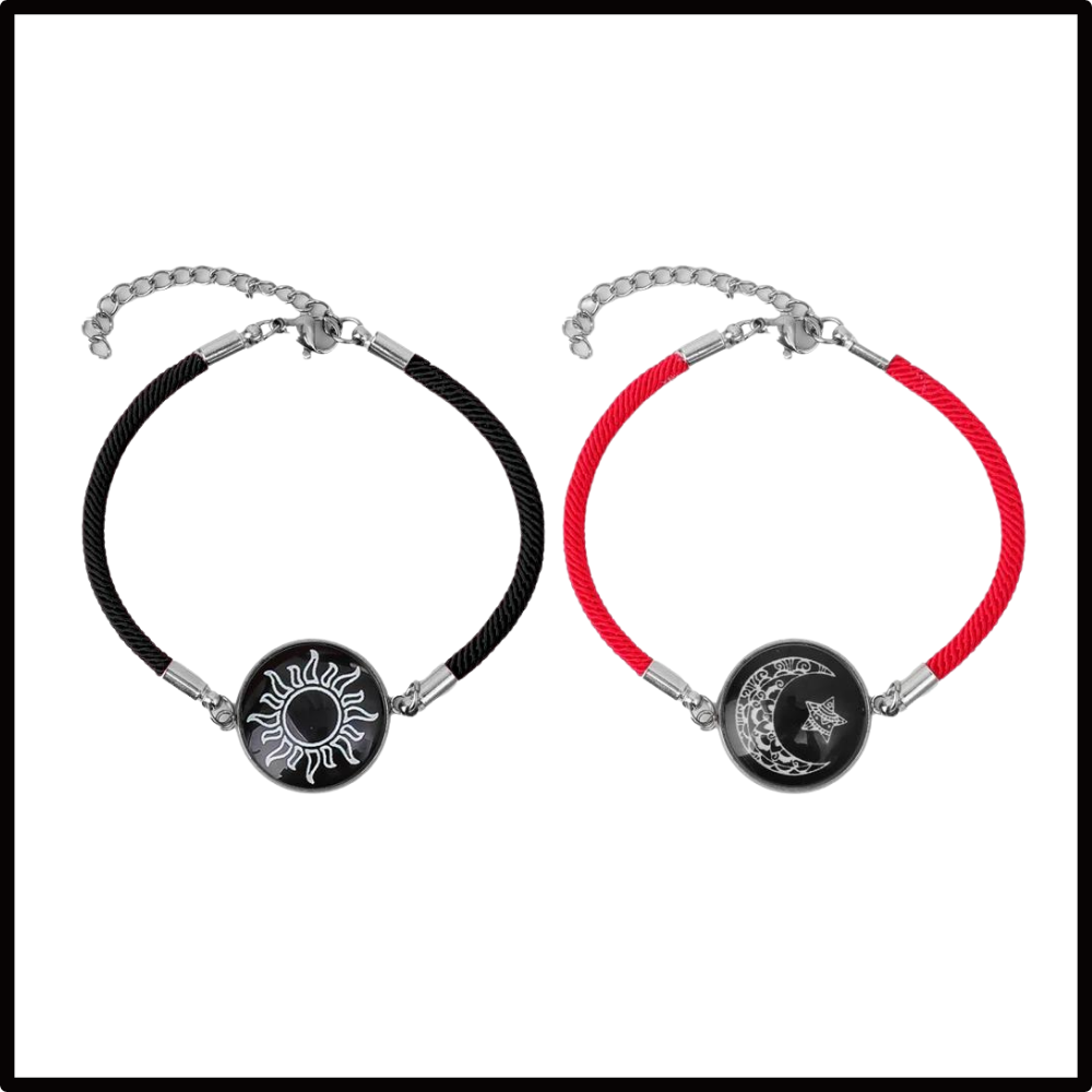 Pulseiras Luminosas para Relações a Longa Distância da Totwoo, com detalhes das duas pulseiras conectadas e iluminação suave.
