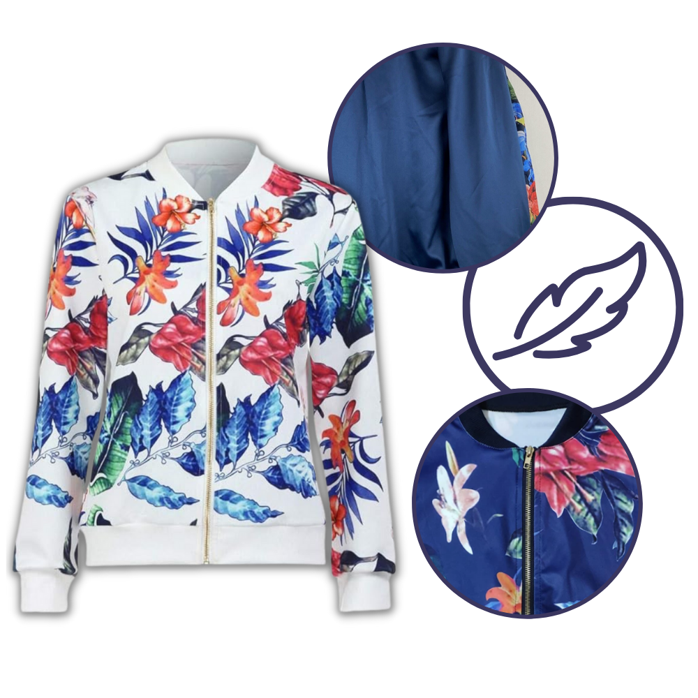Jaqueta bomber de manga longa com estampa de flores da Ozerty France, roupa de exterior elegante e confortável.