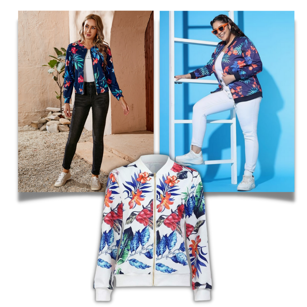 Jaqueta bomber floral com mangas longas da Ozerty França, veste de roupa de exterior com estampa de flores.