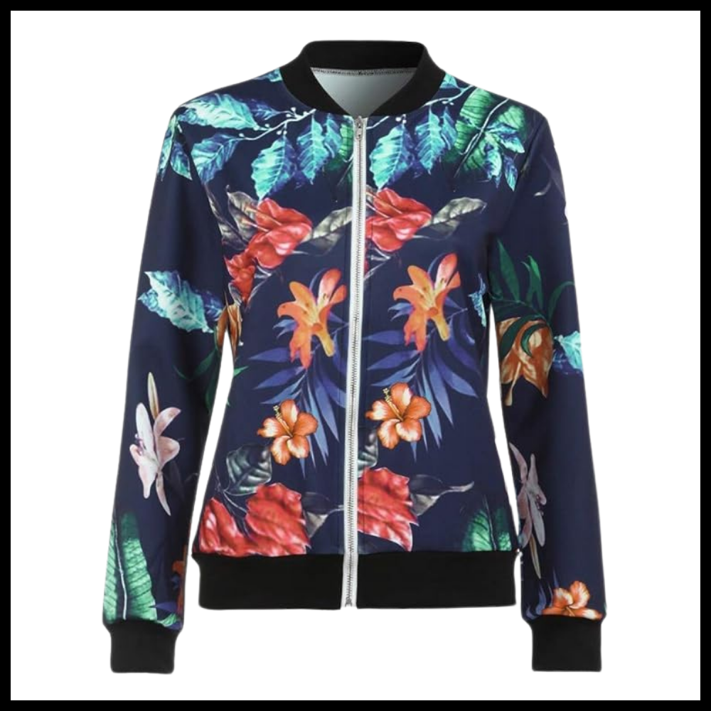Jaqueta bomber com flores de manga longa da Ozerty França, veste casual de roupas de exterior com estampa floral.