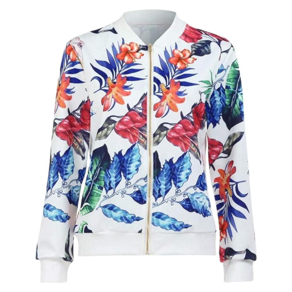 Jaqueta bomber de algodão com estampa floral de mangas longas da Ozerty France, veste casual para atividades ao ar livre.