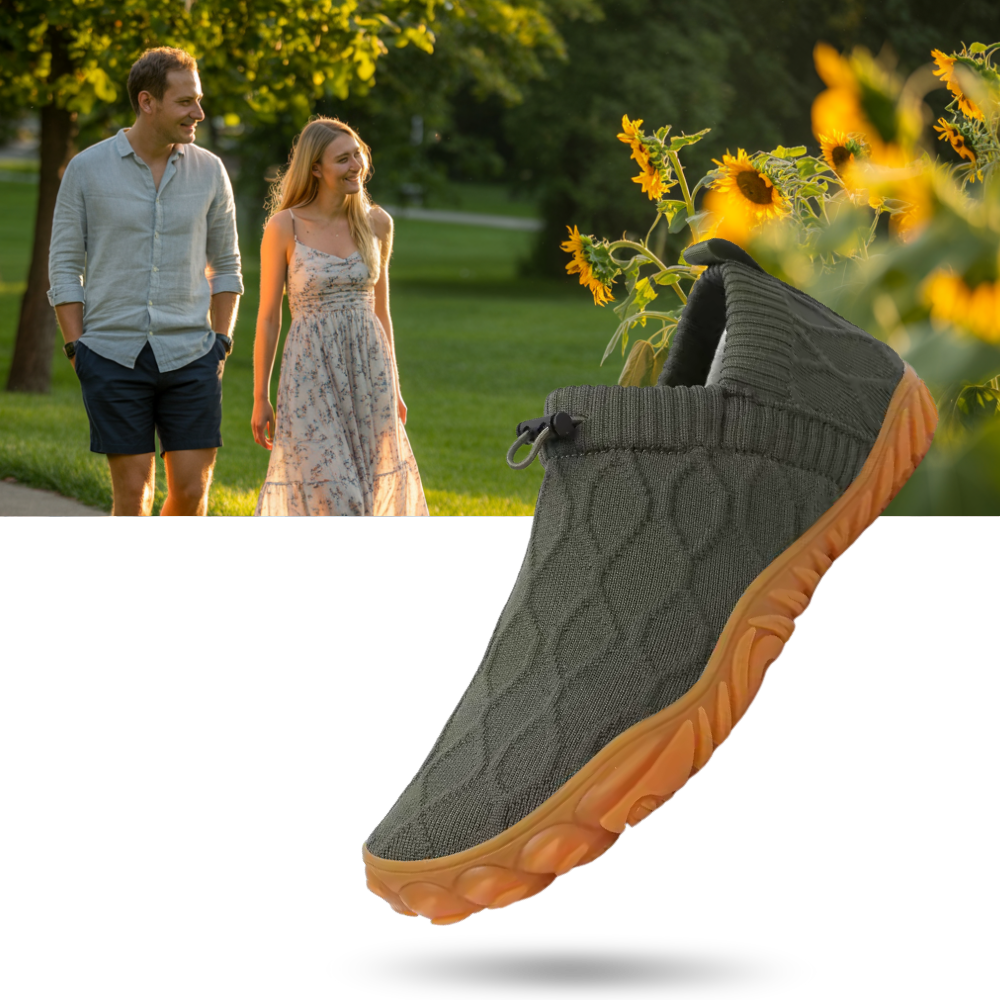 Tênis confortável Barefoot Luniquz na cor verde, modelo para tamanhos EU40, UK6,5 e US7, com design ergonômico e flexível.