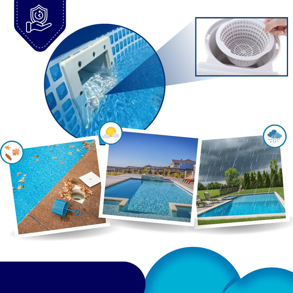 Skimmer de superfície para piscina Lunx, acessório para remoção de folhas e detritos na água de piscinas e spas.