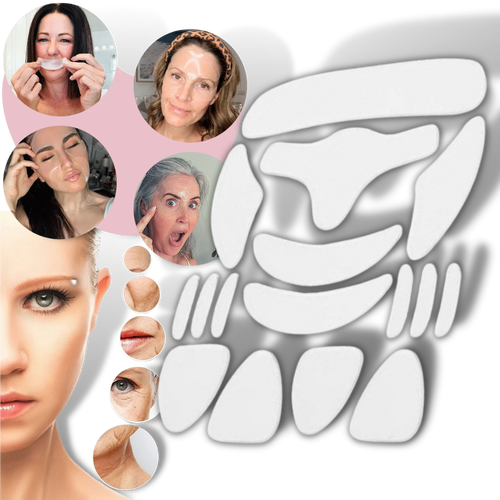 Conjunto de 16 patches de silicone anti-idade para o rosto da marca Lzndeal, usados para reduzir linhas de expressão e rugas.