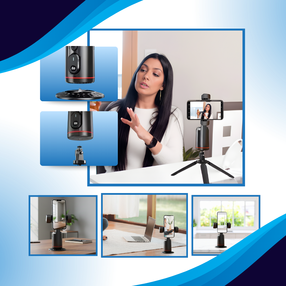 Support para telefone inteligente Maboto com estabilizador, iluminação e sistema de rastreamento IA, acessório para câmeras e dispositivos.