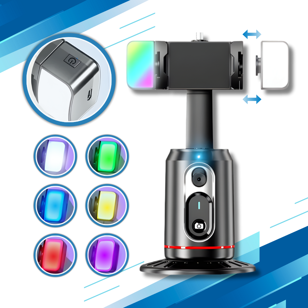 Support para telefone inteligente Maboto com estabilizador, iluminação e tecnologia de rastreamento IA para câmeras e dispositivos móveis.