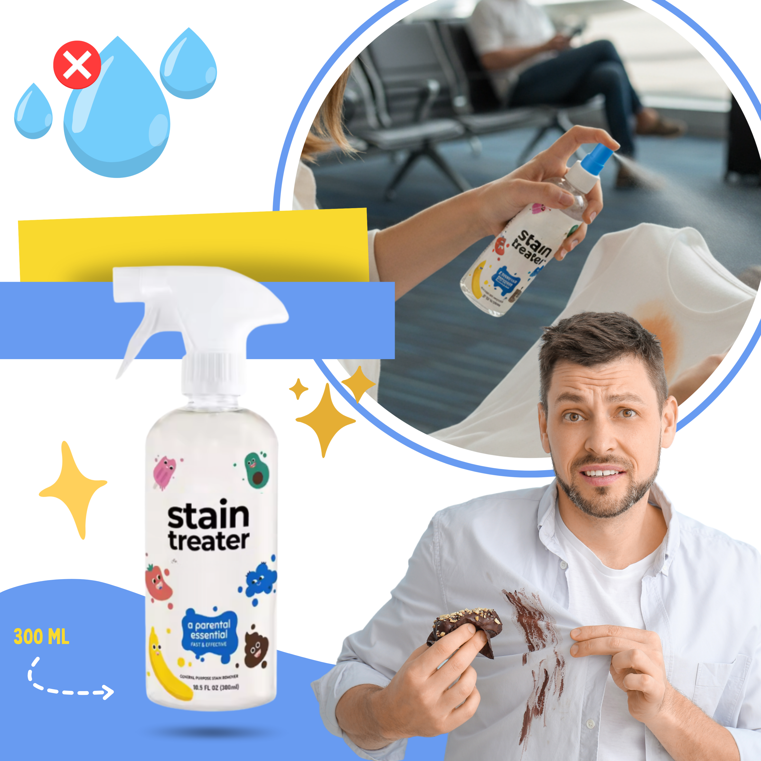 Spray de limpeza a seco anti manchas da The Hate Stains Co. para remover manchas difíceis de roupas e tecidos.