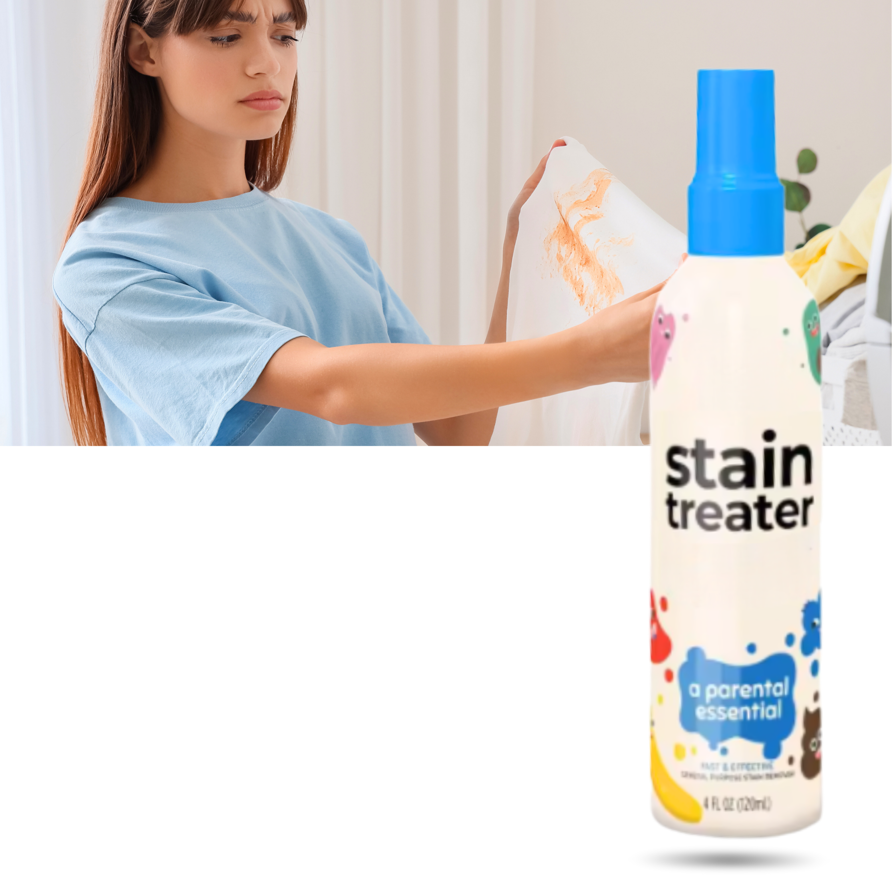 Spray de limpeza a seco anti-mancha da The Hate Stains Co. para roupas, com aplicação fácil e efeito rápido na remoção de manchas.