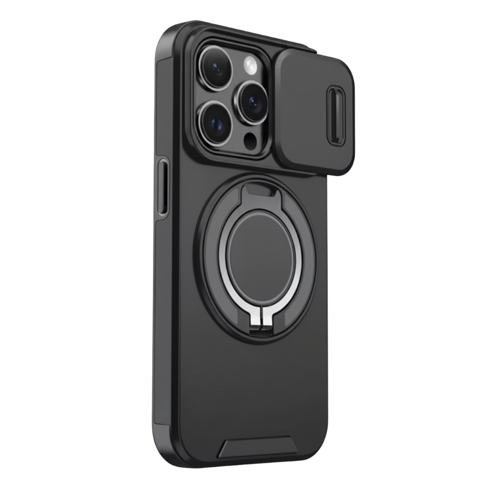 Capinha magnética preta para iPhone da Mayzer, proteção de telefone com design resistente e acabamento elegante.