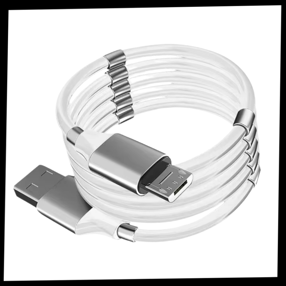 Cabo USB magnético Agptek, cabos flexíveis para dispositivos eletrônicos, mostrando o pacote completo com conexão magnética.