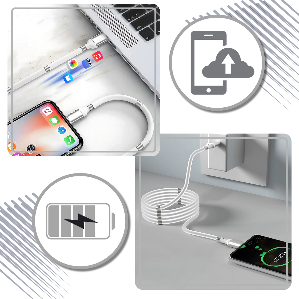 Cabo USB magnético Agptek flexível para dispositivos eletrônicos, com conexão dupla e design prático.