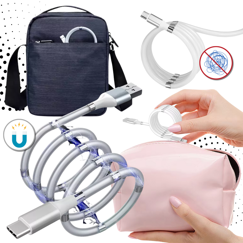 Cabo USB magnético Agptek com conexão flexível para dispositivos eletrônicos, compatível com várias marcas e modelos.