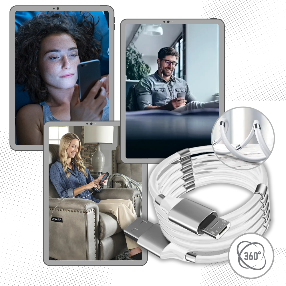 Cabo USB magnético Agptek para dispositivos eletrônicos, conexão flexível e fácil de encaixar com ponta magnética.