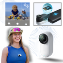 Câmera Insta 360 sem fio com montagem magnética, dispositivo de captura de vídeo em mãos livres, da marca Randolph.