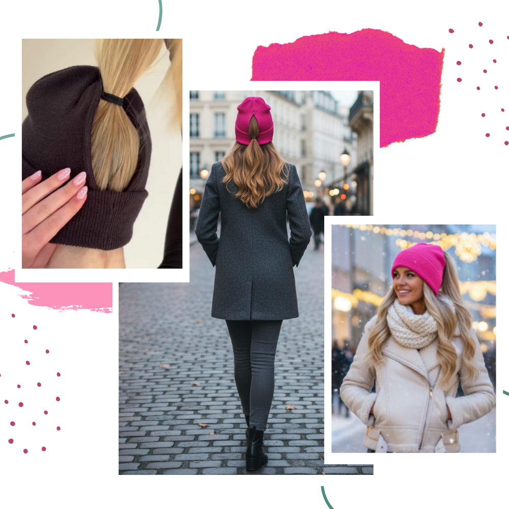 Gorro feminino Homyl com abertura magnética para rabo de cavalo, tecido macio e confortável, ideal para prender o cabelo facilmente.