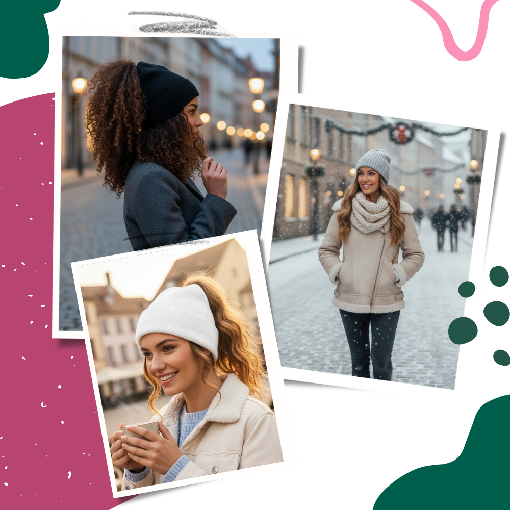 Gorro feminino Homyl com abertura magnética para rabo de cavalo, ideal para penteados fáceis e práticos.