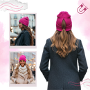 Chapéu feminino Homyl com abertura magnética para rabo de cavalo, ideal para prender cabelos de forma prática e elegante.