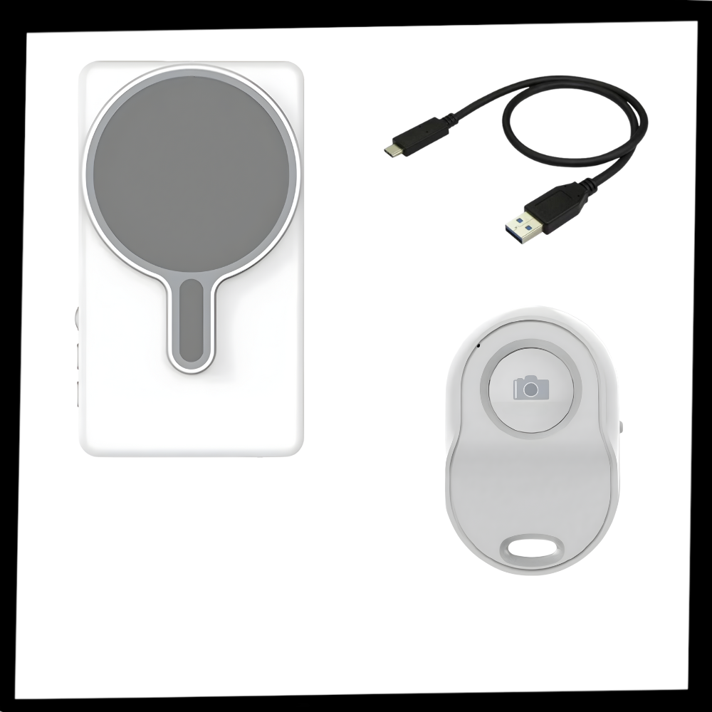 Monitor magnético para telefone móvel Moultrie, acessório eletrônico com suporte para selfies, mostrado na embalagem.