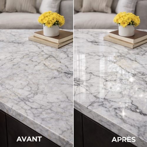 Produto Agent Platifiant Nanocristallin 3-em-1 da Maison Elara France para limpar, proteger e renovar superfícies de pedra e cerâmica.