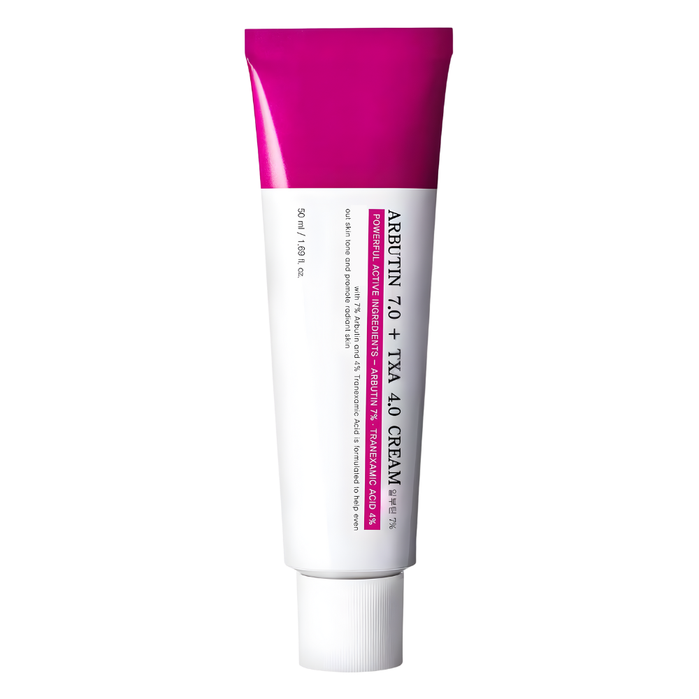 Creme cosmético Mantong à l'arbutine e à l'acide tranexamique para cuidados de pele, embalagem com creme branco e tampa azul.