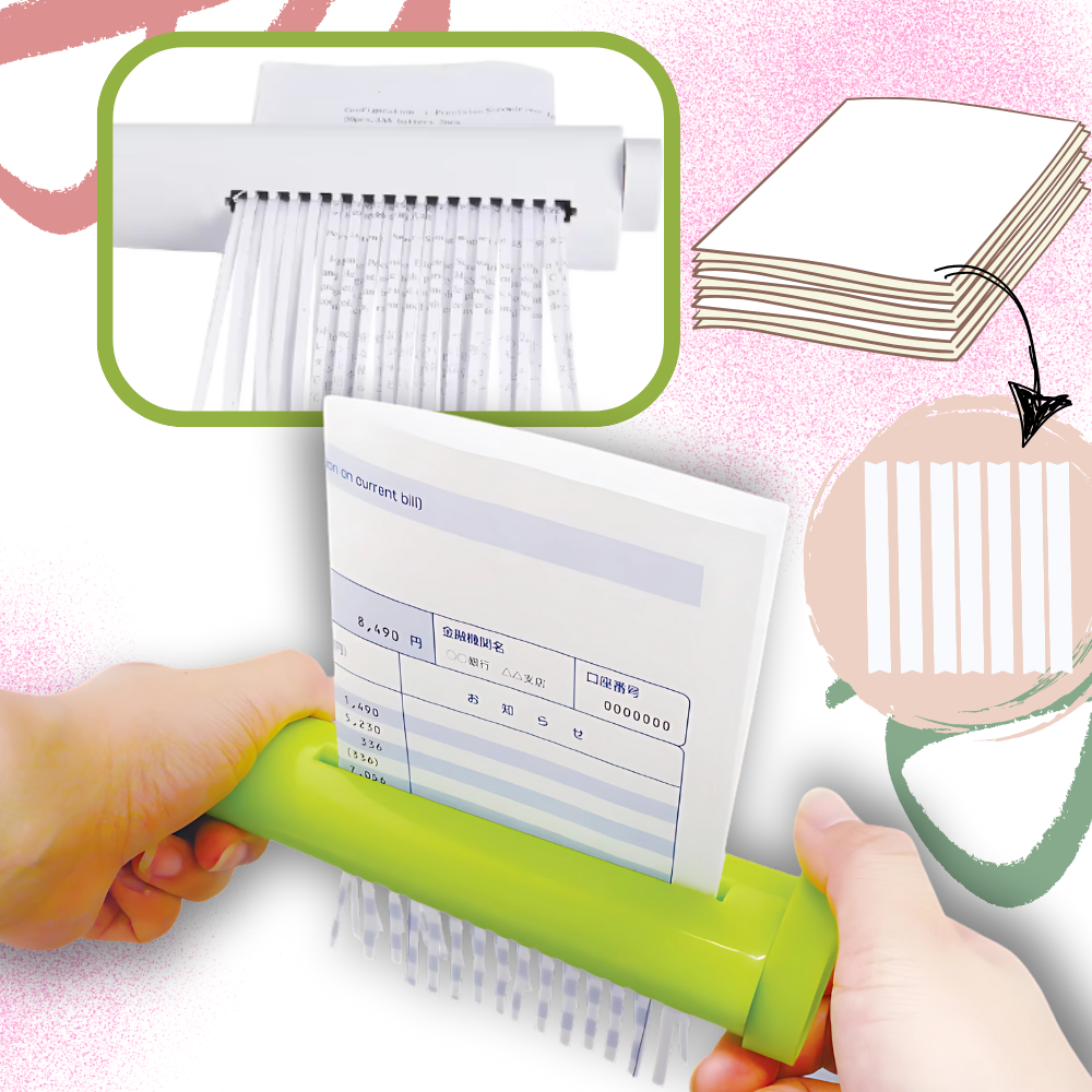 Destructeur de papel manual portátil Shredders, compacto e leve, ideal para destruir documentos de forma segura e prática.