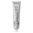 Dentifrício branco de menta da marca Marvis, para cuidados bucais e dentes mais brancos, em embalagem roxa.