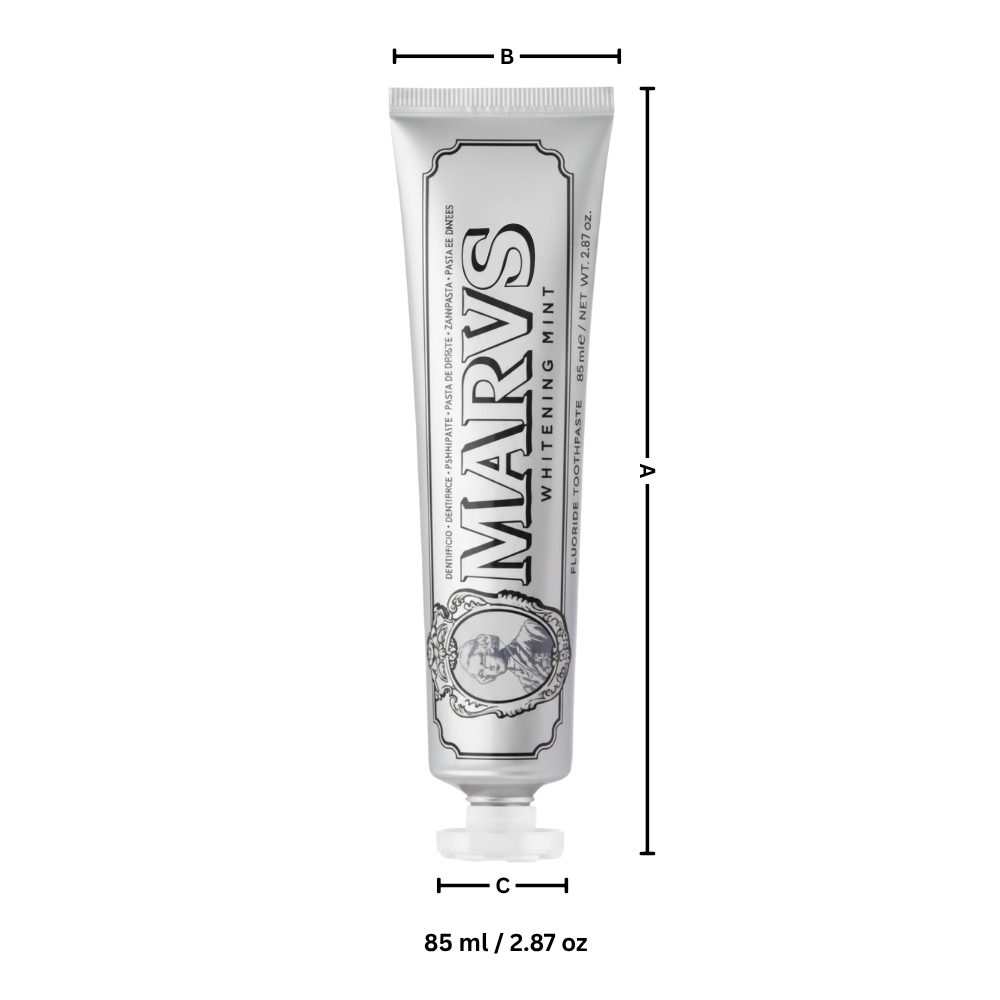 Dentifrice blanchissant à la menthe Marvis, soin buccal, tubo mauve visible, idéal para branquear os dentes com sabor de hortelã