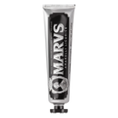 Dentifrício branchedor de dentes com sabor de menta da marca Marvis, embalagem roxa para cuidados bucais.