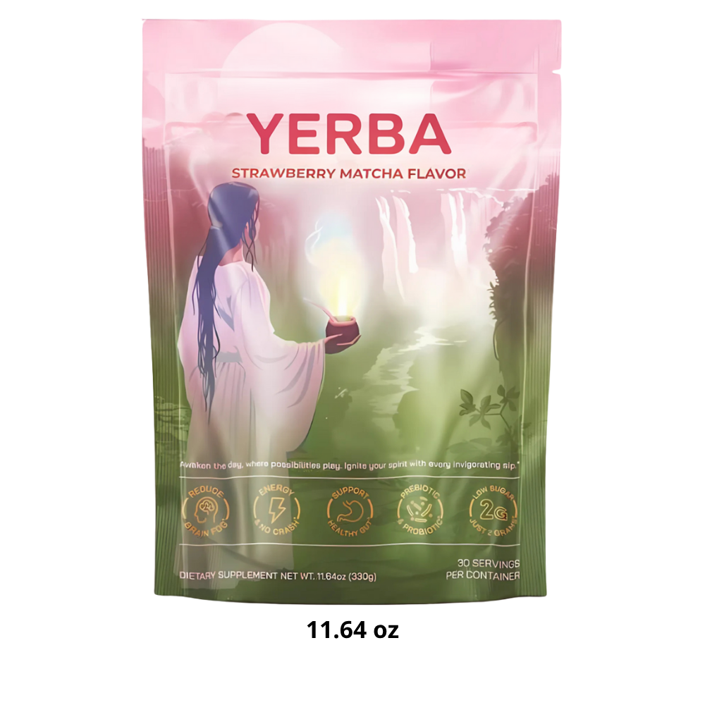 Pó de chá Matcha Maté KimiNo em embalagem branca, destacando o produto em uma superfície branca com fundo limpo.