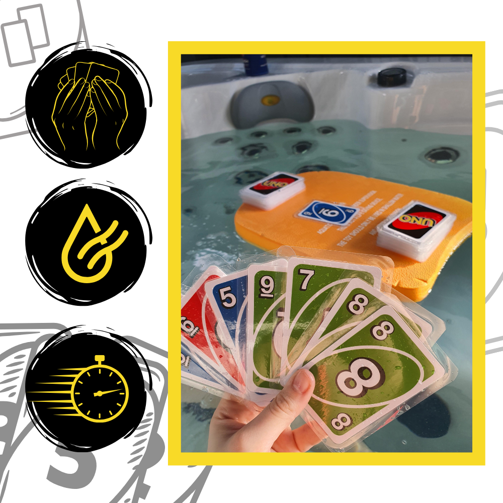 Jogos de cartas UNO Classique Waterproof da Mattel, baralho resistente à água com cores vibrantes e cartas padrão.