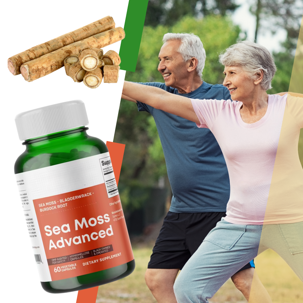 Suplemento de algas marinhas Maui Herbs para fitness e nutrição, em embalagem com texto e ingredientes visíveis.