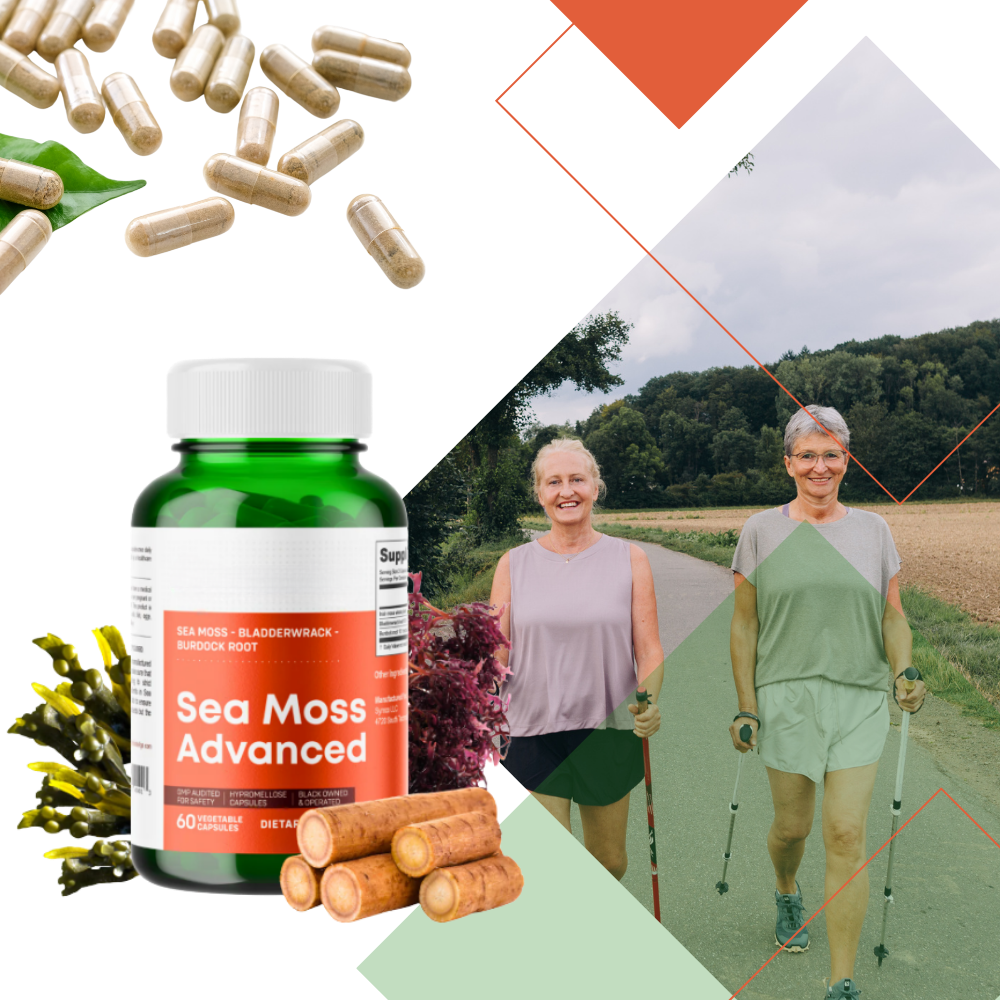 Suplemento de algas marinhas Maui Herbs para fitness e nutrição, frasco com cápsulas de algas verdes e marinhas.