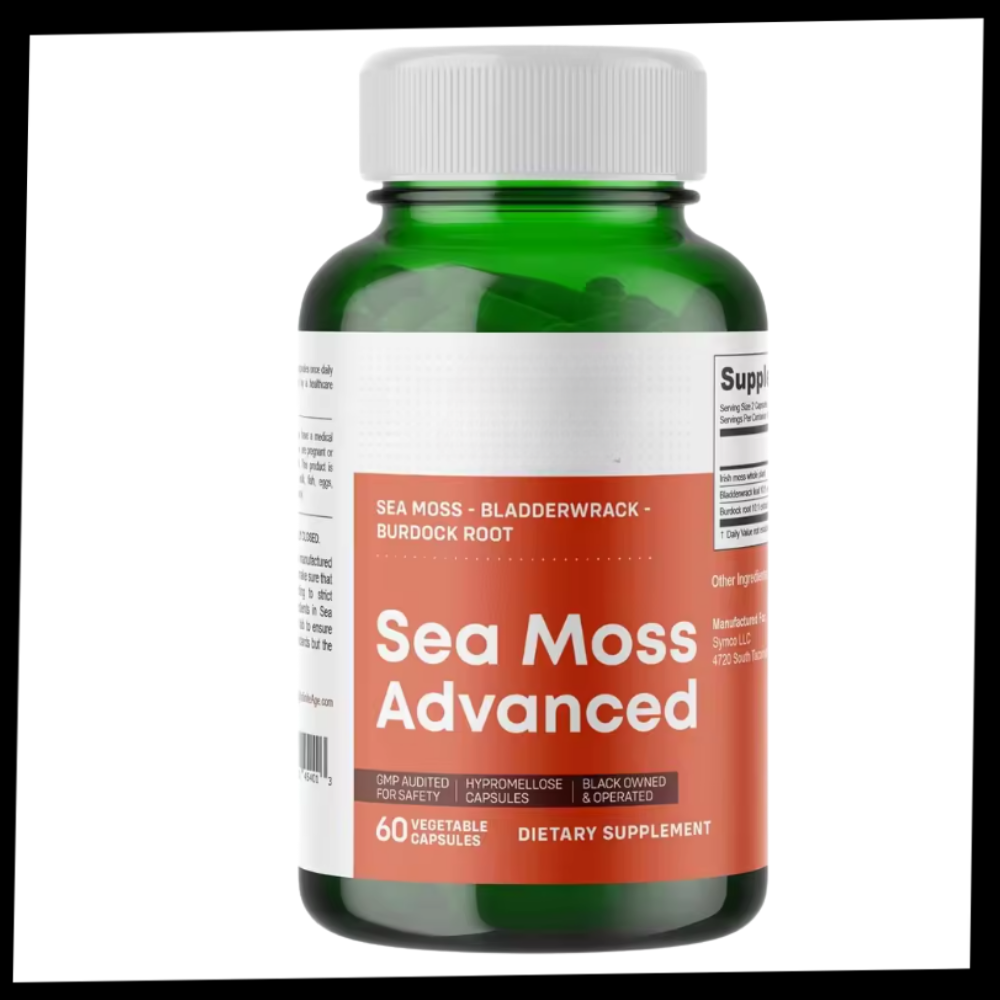 Suplemento de algas marinhas Maui Herbs para fitness e nutrição, em embalagem com rótulo branco e detalhes verdes.