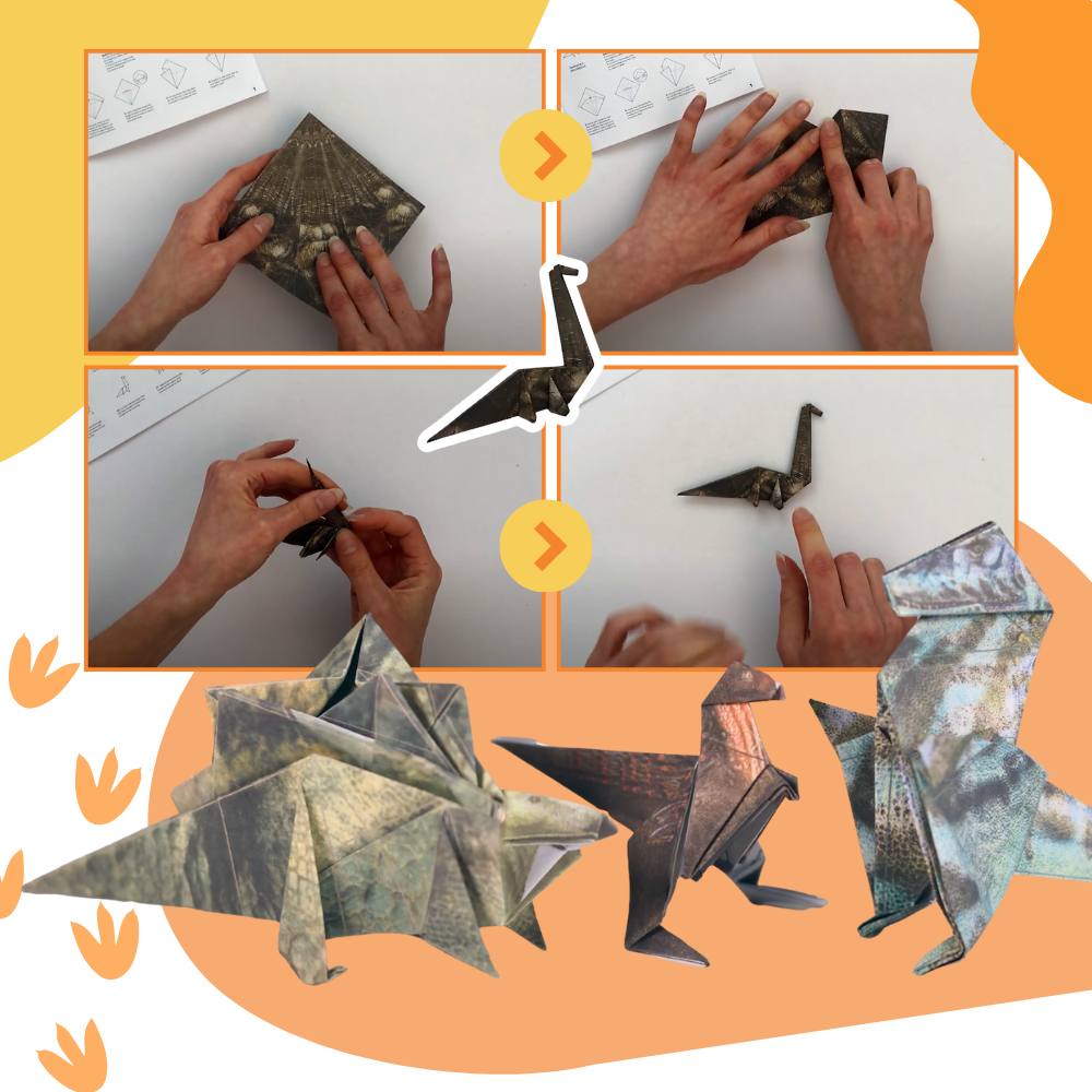 Papier origami 3D de animais da Maxcozy, ideal para hobbies criativos e artesanato com figuras de dinossauros em papel.