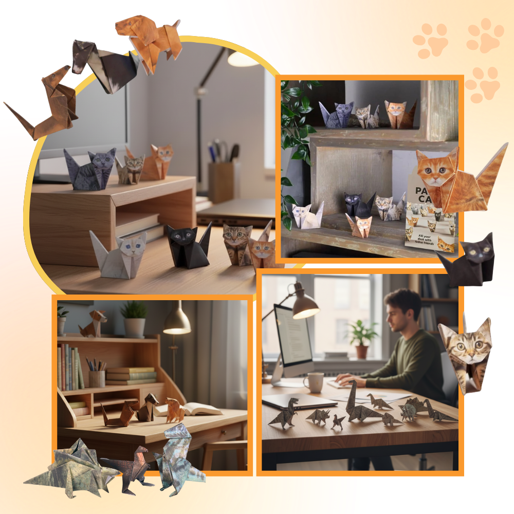 Papel de origami 3D com tema de animais, marca Maxcozy, ideal para atividades de artesanato e hobbies criativos.