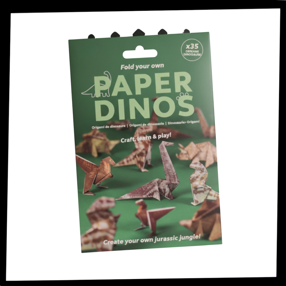 Papier origami 3D de animais, brinquedo de lazer criativo da Maxcozy, com dinossauro em papel dobrado e detalhes coloridos
