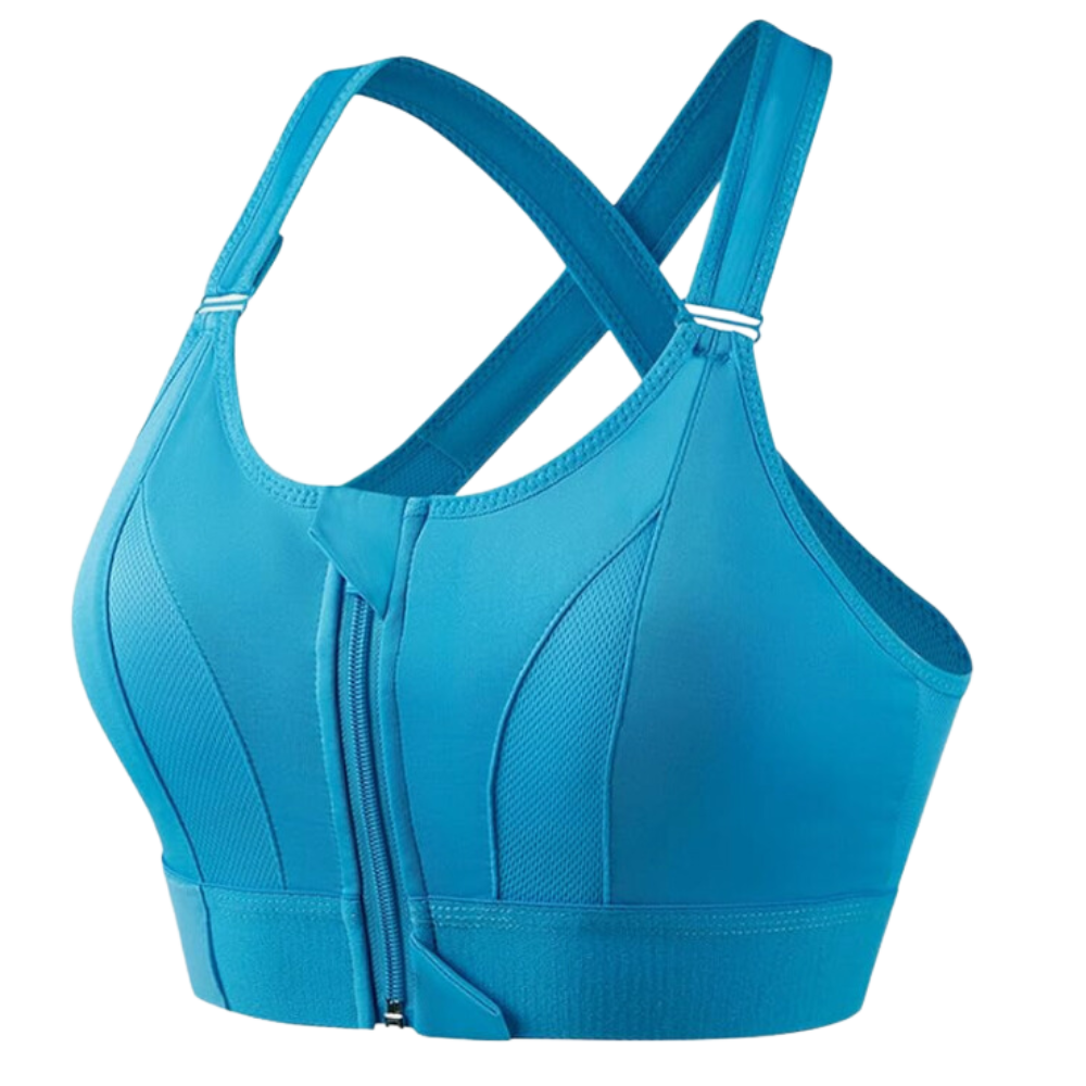 Soutien-gorge esportivo Yeyele com costas nadador, suporte máximo, tecido azul, para atividades físicas e treino.